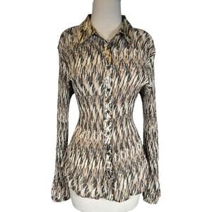 APT 9 XL Pleated Button Front Blouse Abstract Print Long Sleeve Flowy Old Money